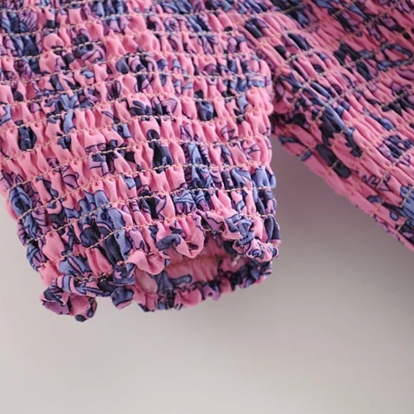 Off the Shoulder Boho Floral Print Dress Purple - Picture 9 of 9